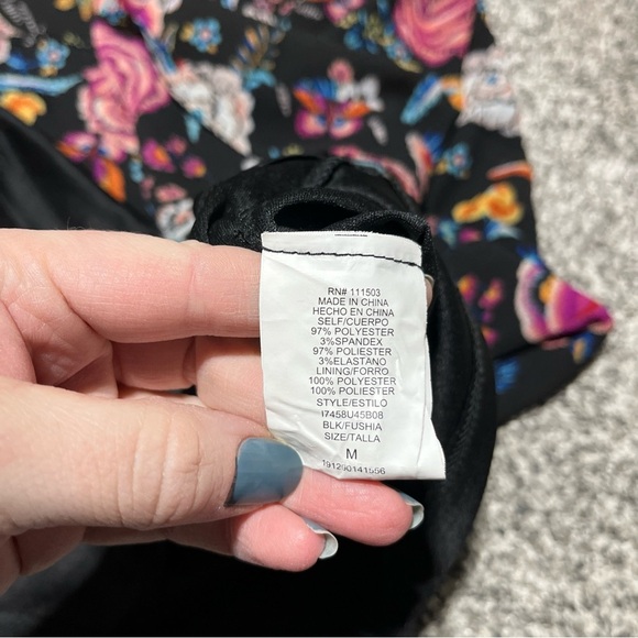 Lily Rose Floral Print Dress Womens Medium Cold Shoulder Black Multicolored - Picture 7 of 10